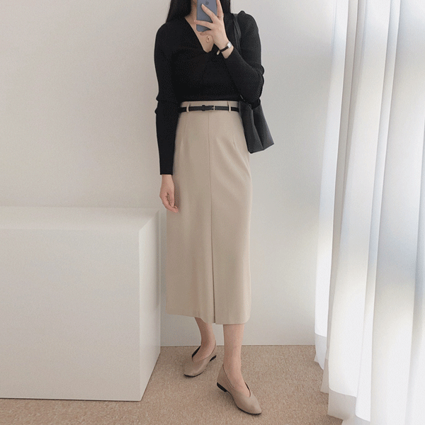 thecoi(더코이) / front cutting belted H-line long skirt (H라인 앞트임 벨트 세트 롱 스커트 치마)