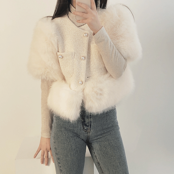 thecoi (더코이) / fur trimming tweed crop jacket (퍼 트리밍 트위드 크롭 숏 자켓)