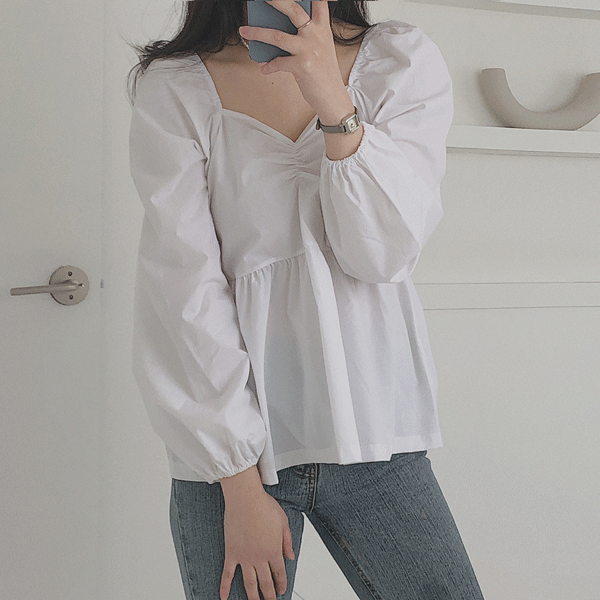 thecoi(더코이) - 엔젤 화이트 셔링 코튼 블라우스(white shirring cotton blouse)