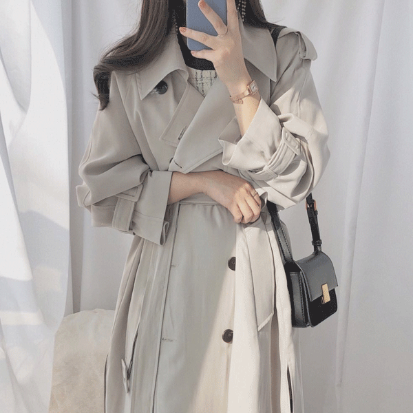 thecoi(더코이) / loose fit trench coat burberry(그레이쉬 베이지 루즈핏 트렌치 코트 버버리)